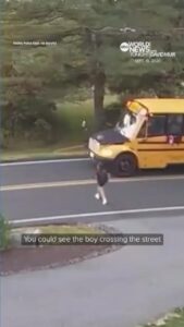 Video Massachusetts student almost hit by car while crossing street for school bus