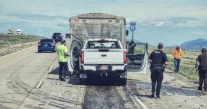 2 injured after pickup truck rear-ends semi on Interstate 15